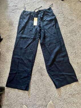 bec + bridge Black Wide-Leg Drawstring Chinos